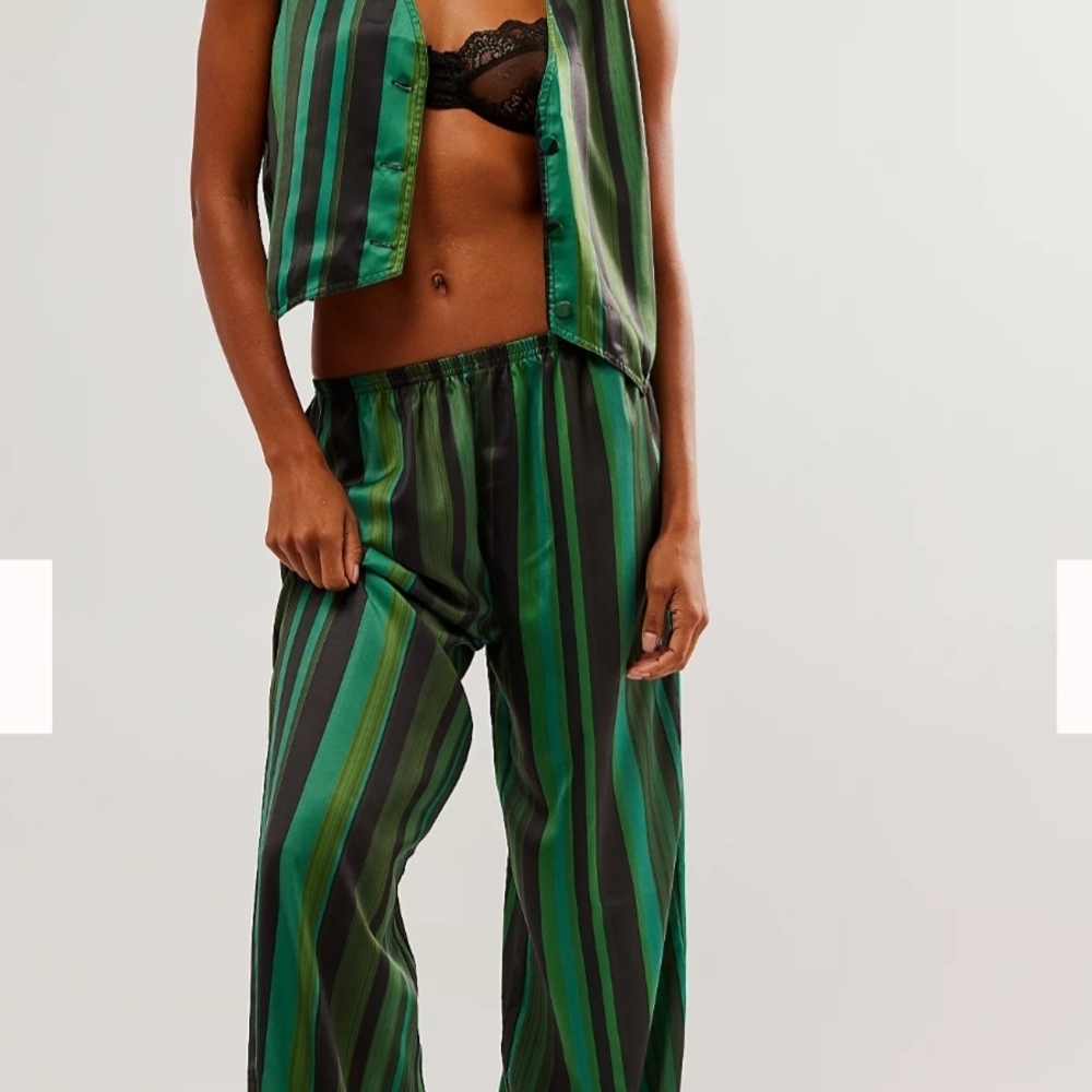 Free People, Green and Black Striped Vest & Pants Set